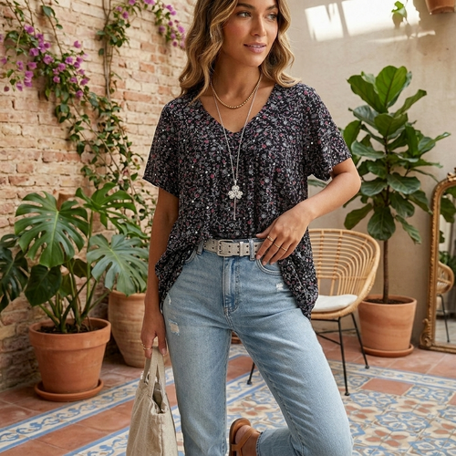 Céleste – Blusa escote en V estampada