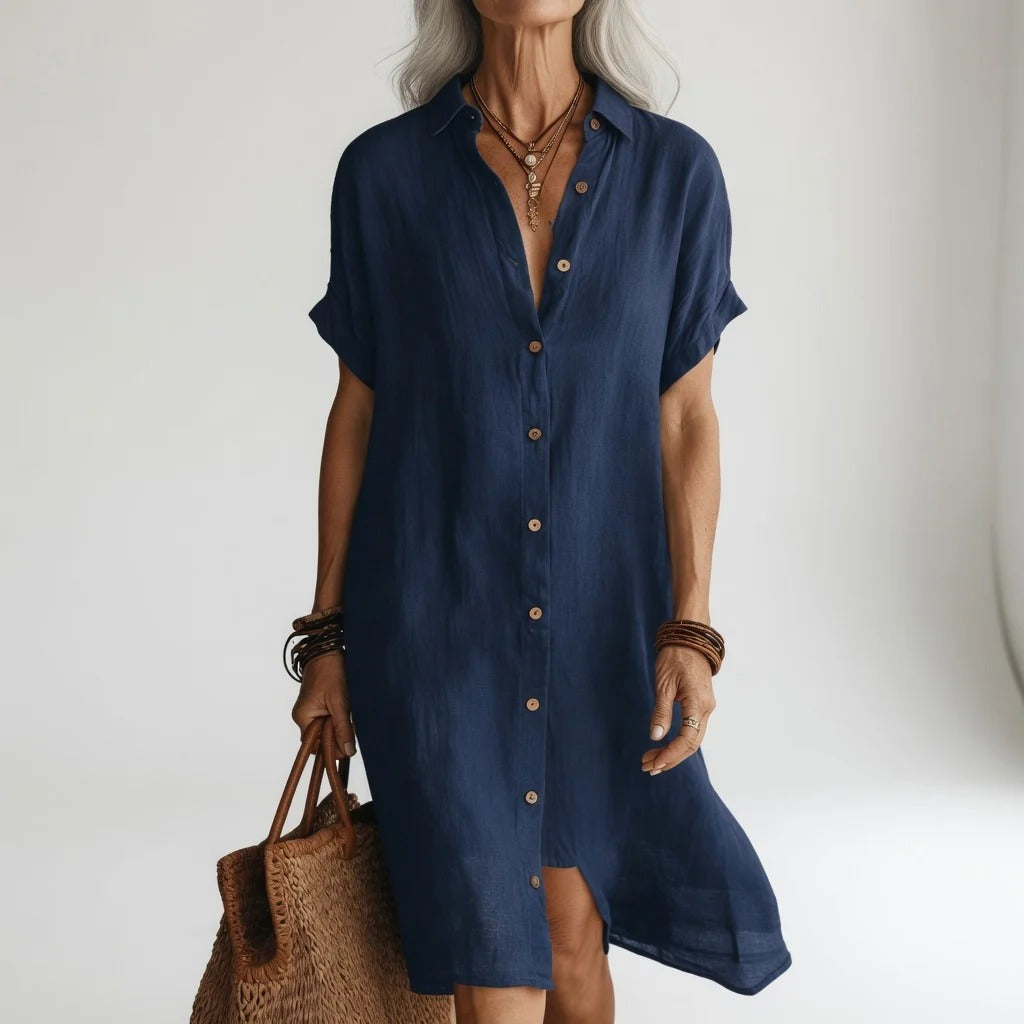 Aurora - Vestido Camisero Midi de Manga Corta