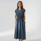 Aurora – Vestido Midi de Lino con Escote en V