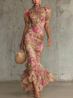 Rosalía - Vestido Largo con Estampado de Rosas