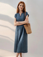 Aurora – Vestido Midi de Lino con Escote en V