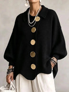 Matilde – Cárdigan Oversize con Cuello y Botones Dorados