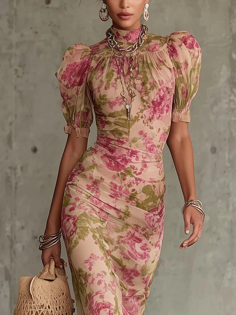 Rosalía - Vestido Largo con Estampado de Rosas
