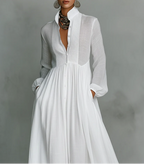 Manuela - Vestido Largo Blanco con Cuello Alto