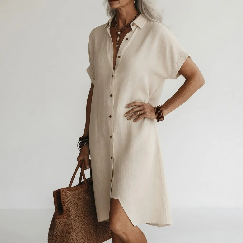 Aurora - Vestido Camisero Midi de Manga Corta