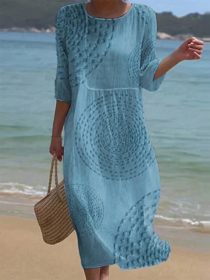 Lorena - Vestido de Manga Tres Cuartos con Cintura Marcada