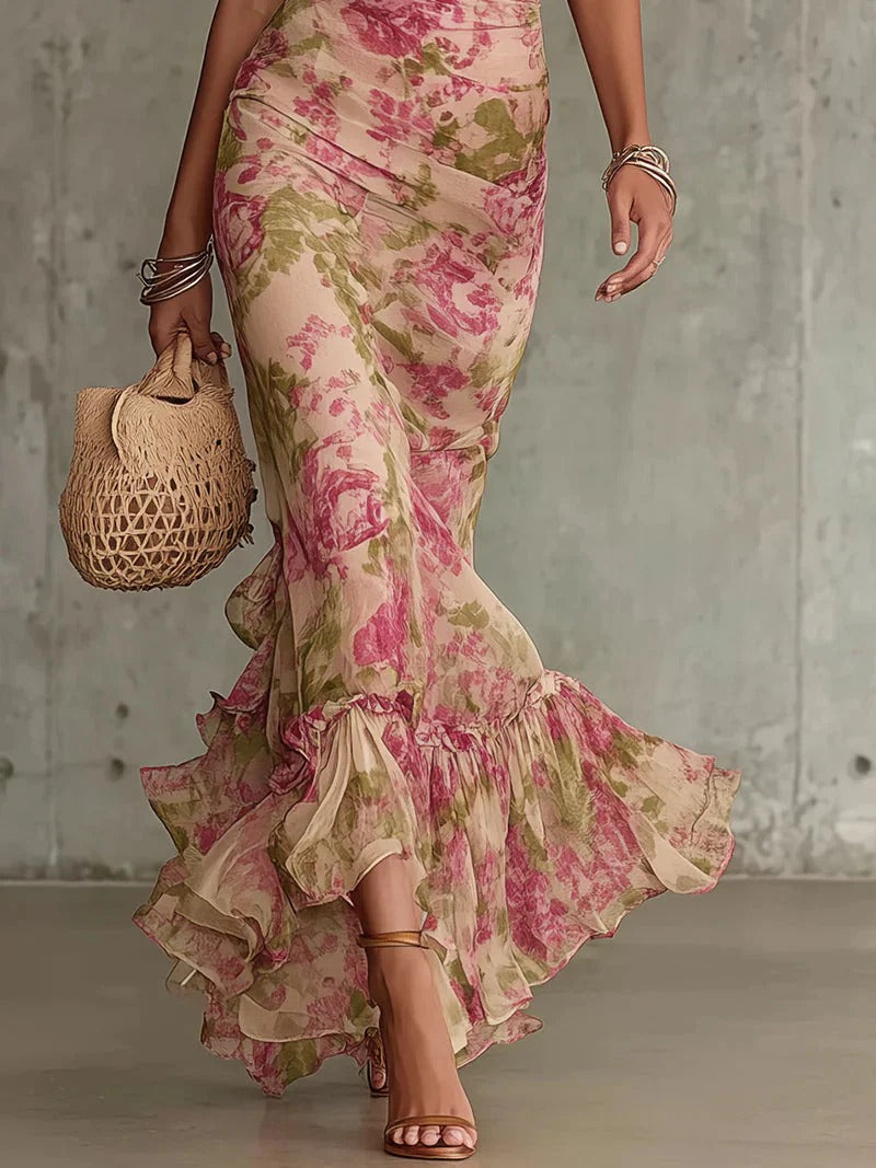Rosalía - Vestido Largo con Estampado de Rosas