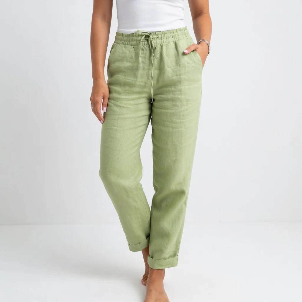 Elvira - Pantalón Recto de Algodón con Cordón
