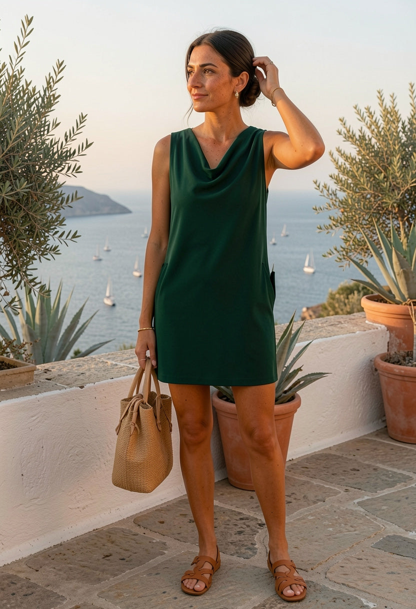 Inés – Vestido corto de cuello drapeado