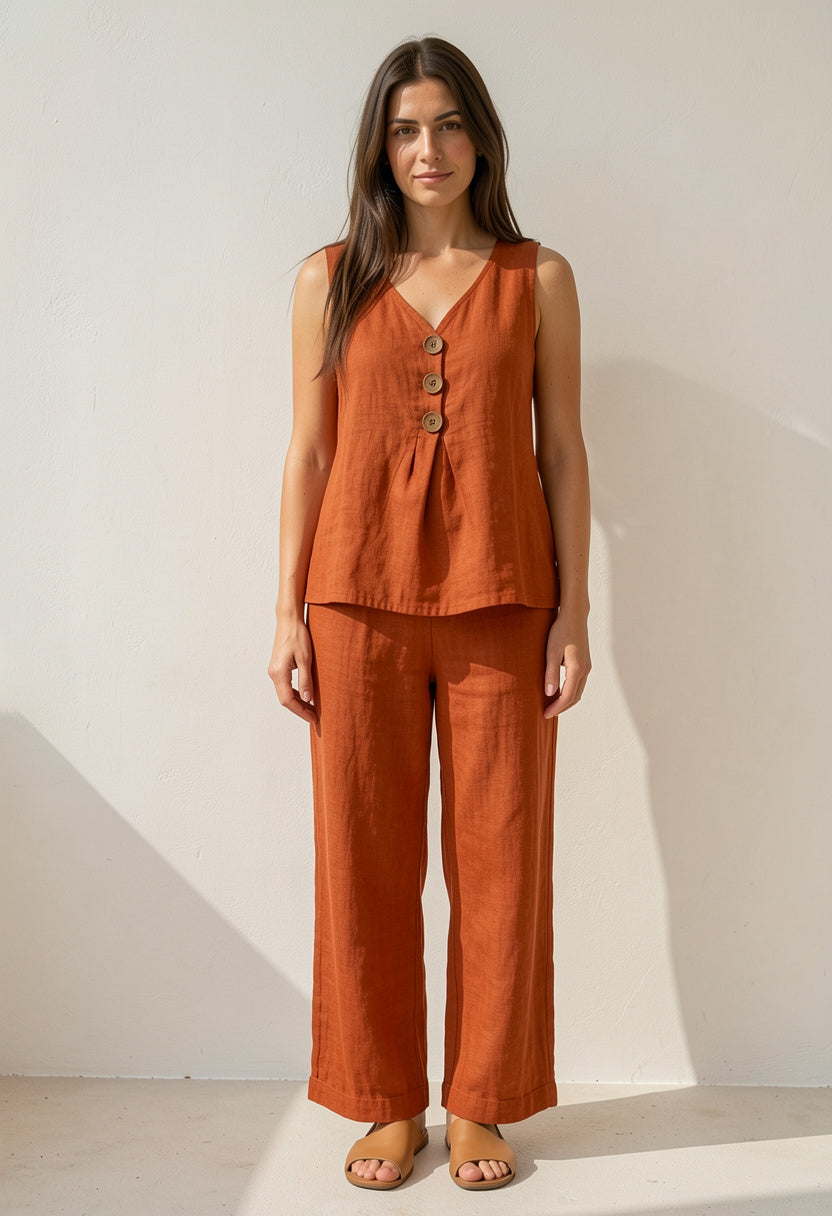 Anaïs – Conjunto de lino sin mangas y pantalón