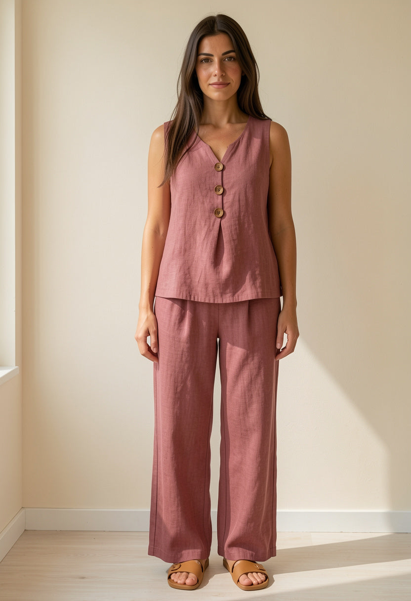 Anaïs – Conjunto de lino sin mangas y pantalón