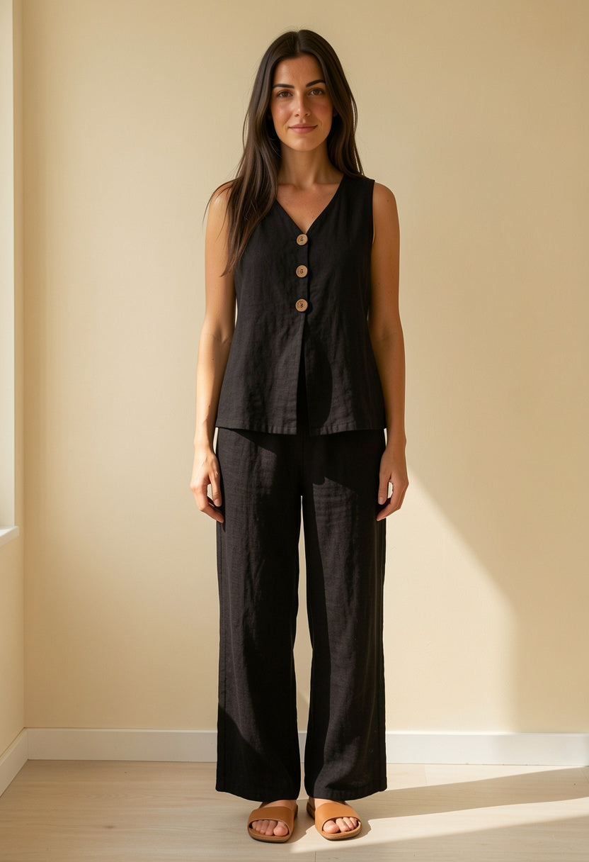 Anaïs – Conjunto de lino sin mangas y pantalón
