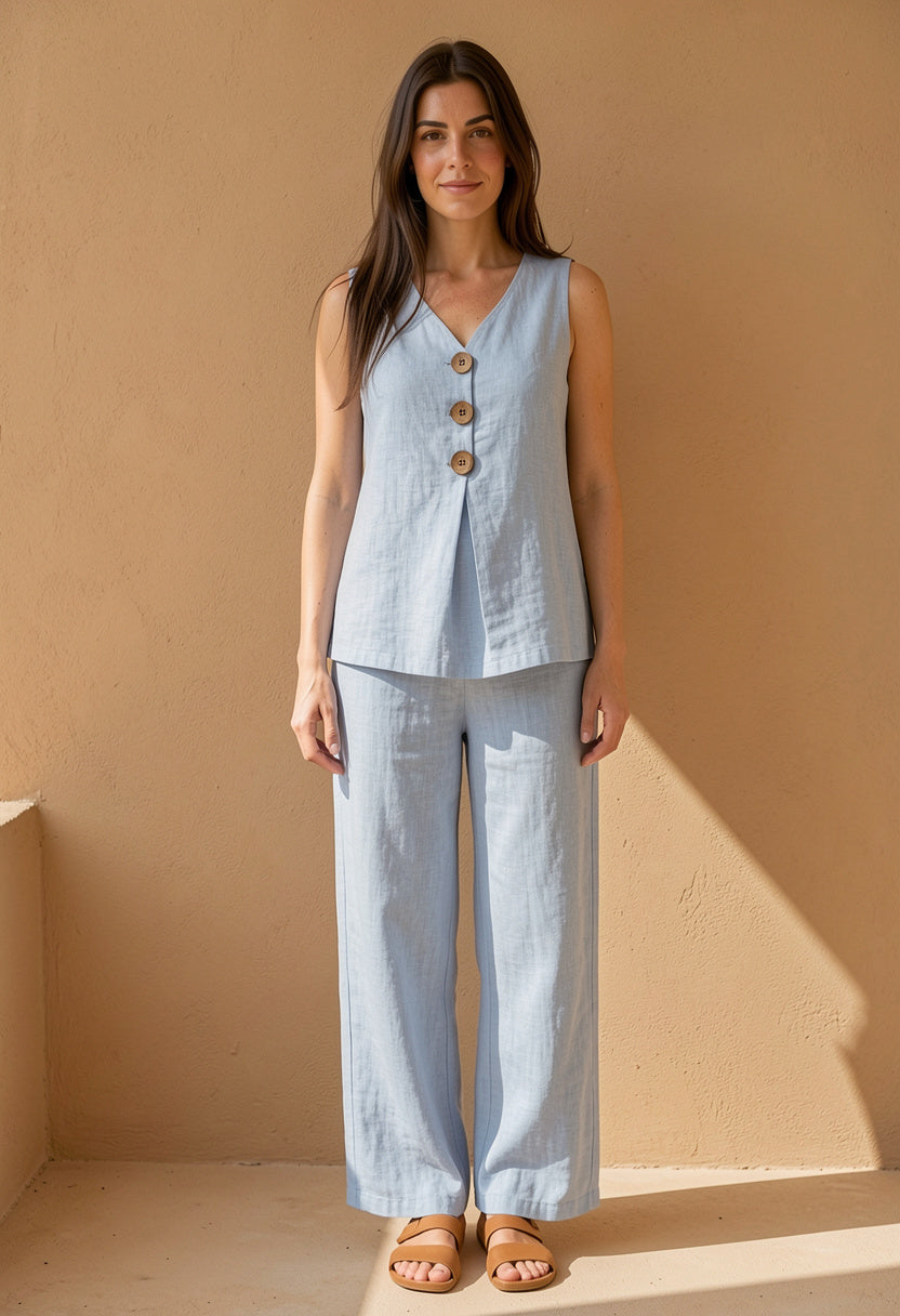 Anaïs – Conjunto de lino sin mangas y pantalón