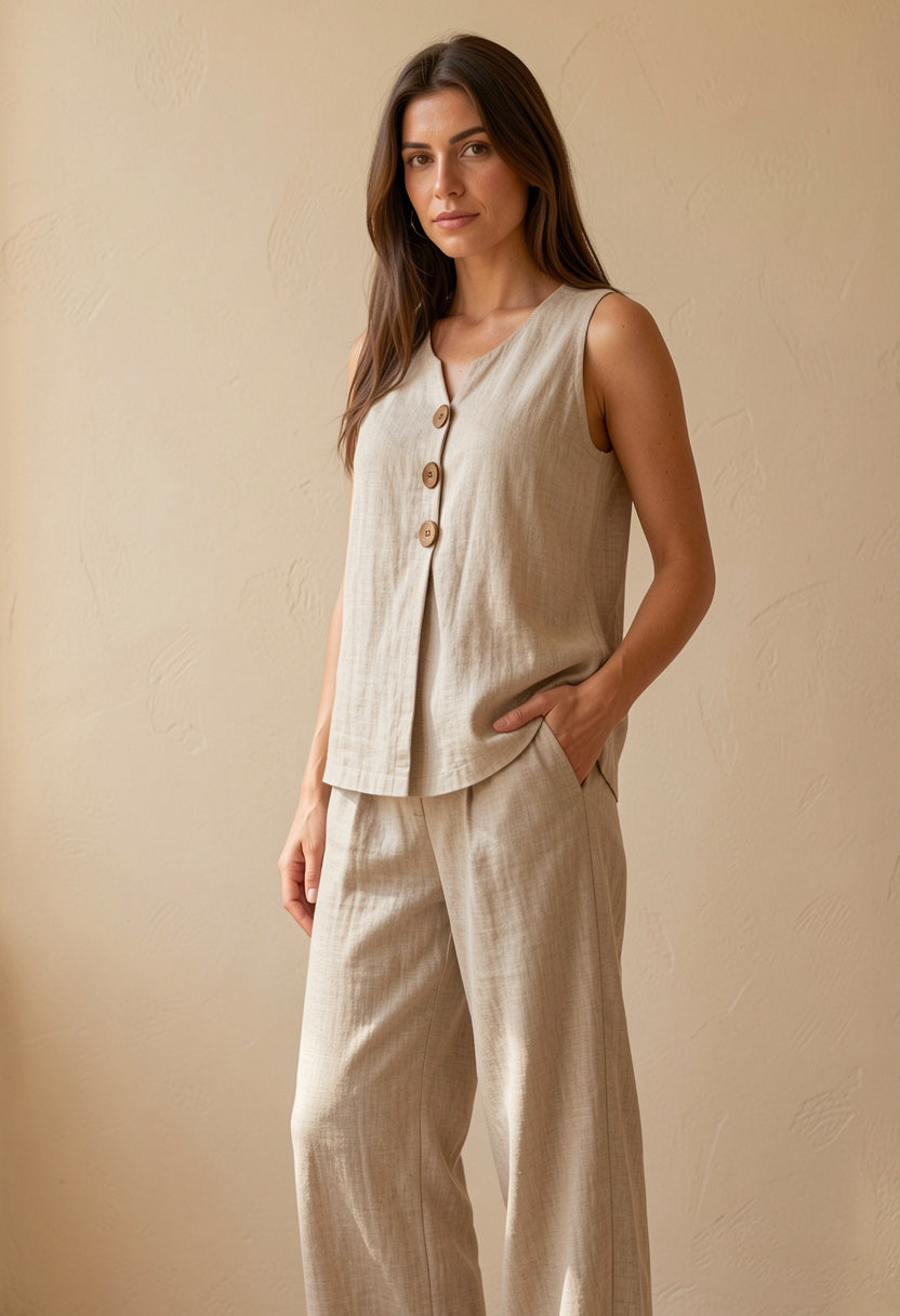 Anaïs – Conjunto de lino sin mangas y pantalón